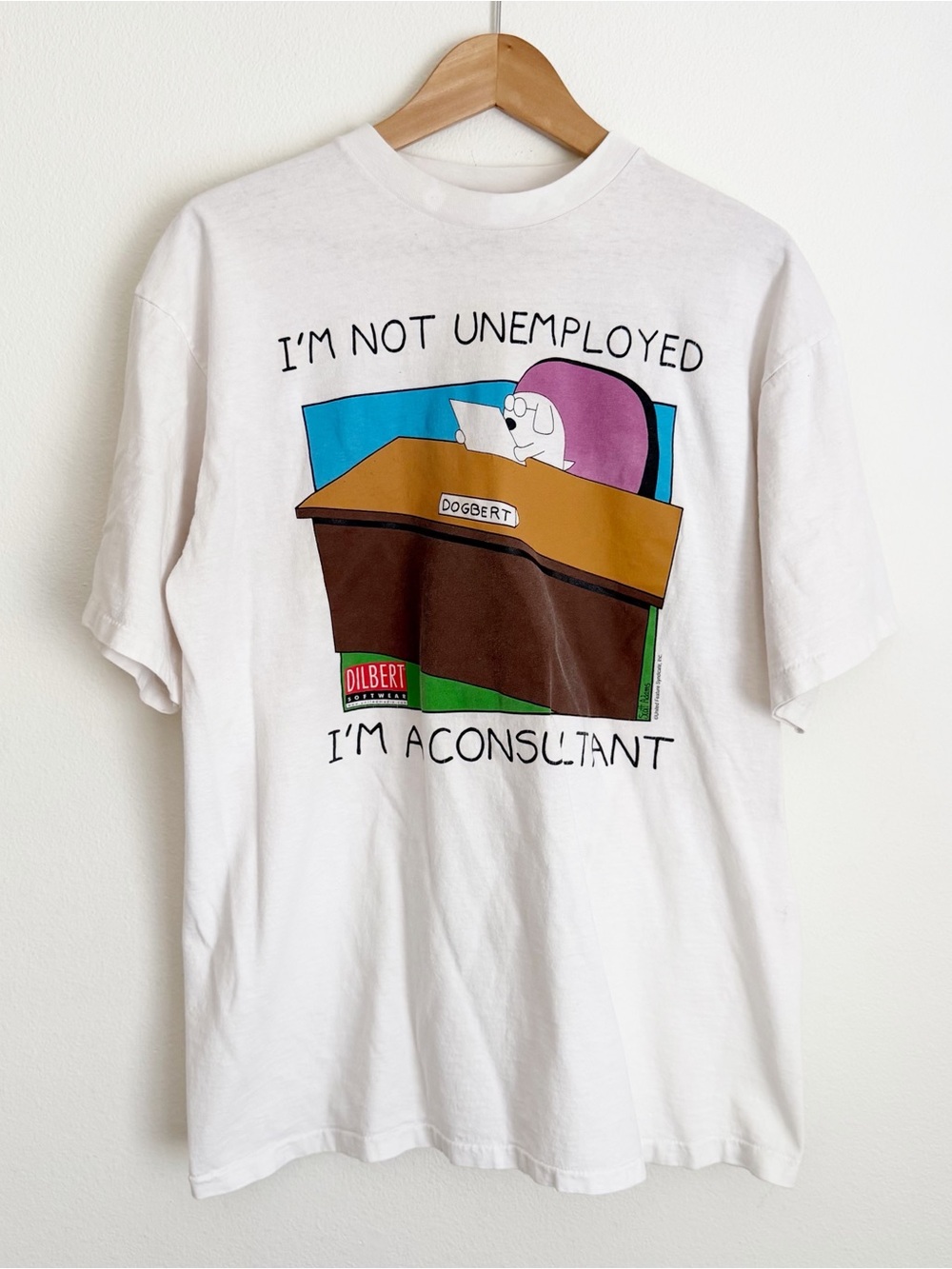 Vtg 90s Dilbert Dogbert T Shirt I'm Not Unemployed Consultant Scott Adams XL